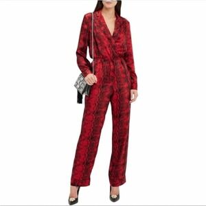 Ronny Kobo Whitney Jumpsuit Size Small Long Sleeve Red Snakeskin Pattern